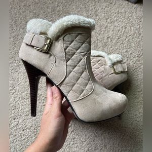 Madeline girl platform ankle boots fur trim quilted design